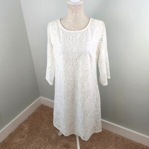 Ellen Weaver Women’s Crochet Bell Sleeve Shift Dress Size Medium White